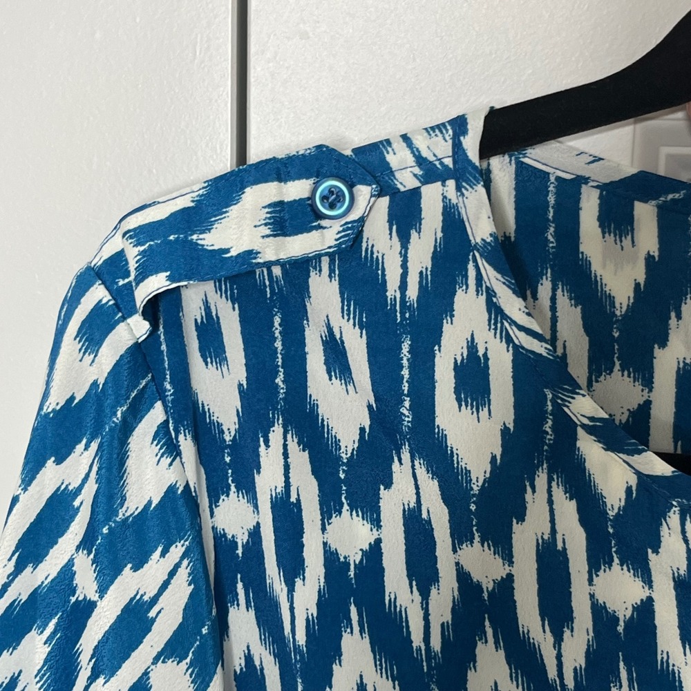 Maeve Anthropologie Dress Size Medium Blue White Ikat Tie Waist Mini - Picture 9 of 12